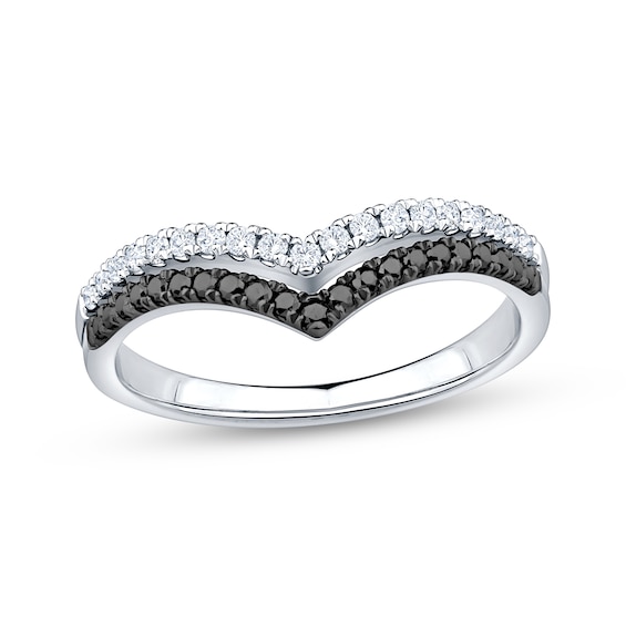 Adore Black & White Diamond Two-Row Chevron Anniversary Ring 1/3 ct tw 14K White Gold