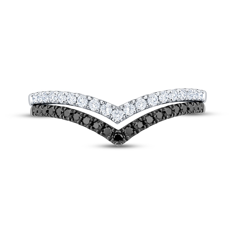 Main Image 3 of Adore Black & White Diamond Two-Row Chevron Anniversary Ring 1/3 ct tw 14K White Gold