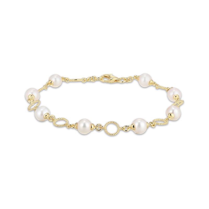 Main Image 1 of Cultured Pearl Station Bracelet 24K Yellow Gold Vermeil Sterling Silver 7.25"