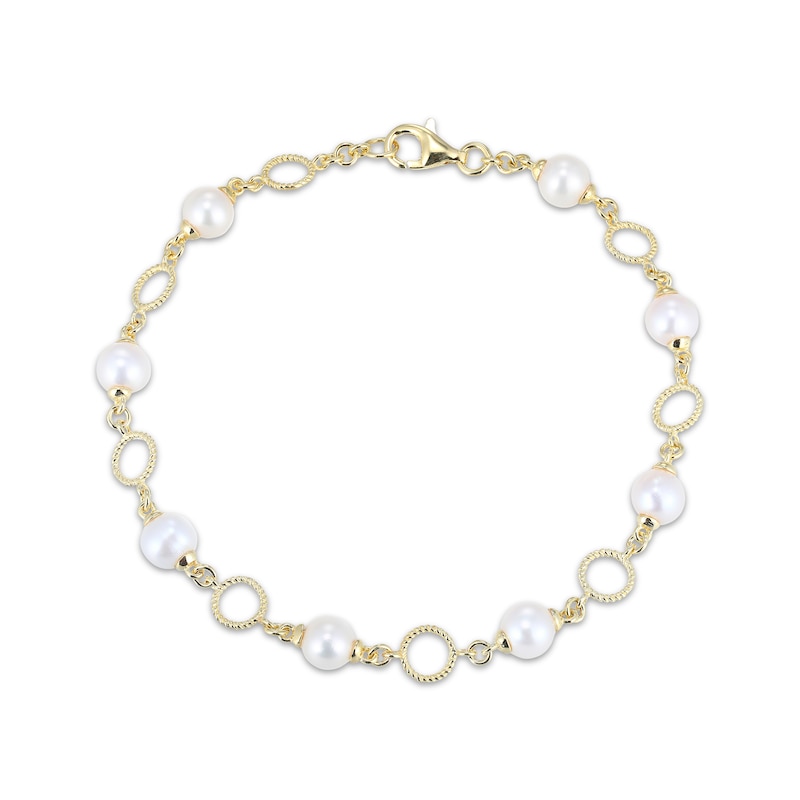 Main Image 2 of Cultured Pearl Station Bracelet 24K Yellow Gold Vermeil Sterling Silver 7.25"