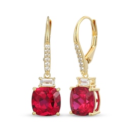 STUDIO BY KAY Cushion-Cut Lab-Created Ruby & White Lab-Created Sapphire Drop Earrings 24K Yellow Gold Vermeil Sterling Silver
