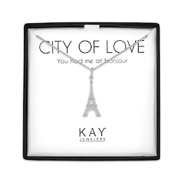 Diamond Accent Eiffel Tower Necklace Sterling Silver 18"