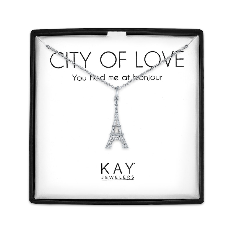 Main Image 1 of Diamond Accent Eiffel Tower Necklace Sterling Silver 18"