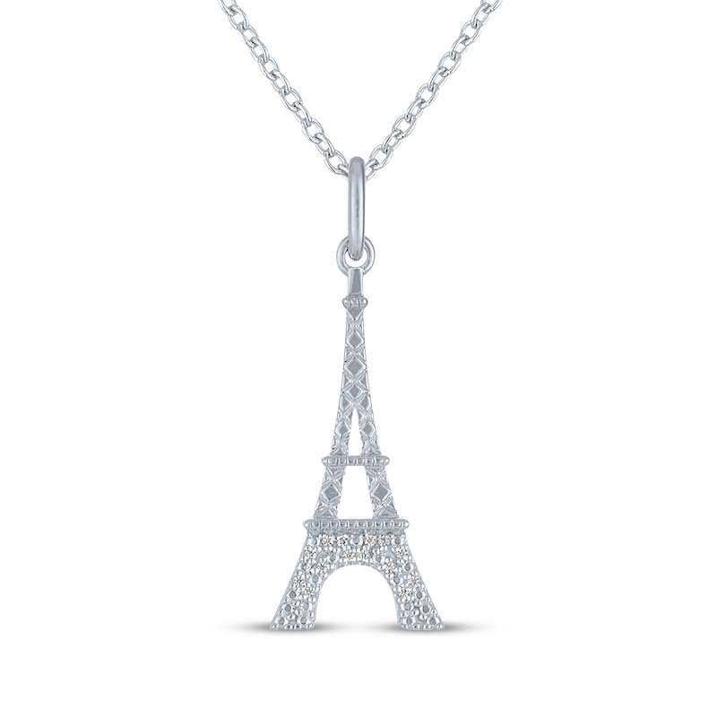 Main Image 2 of Diamond Accent Eiffel Tower Necklace Sterling Silver 18"