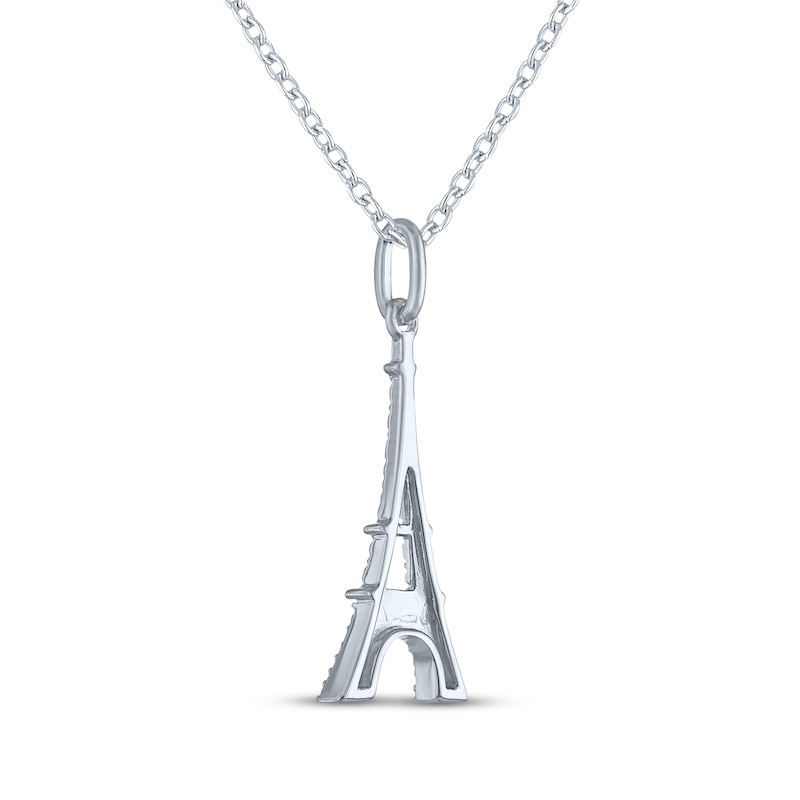Main Image 4 of Diamond Accent Eiffel Tower Necklace Sterling Silver 18"