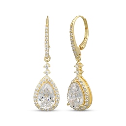 STUDIO BY KAY Pear-Shaped White Lab-Created Sapphire Halo Drop Earrings 24K Yellow Gold Vermeil Sterling Silver