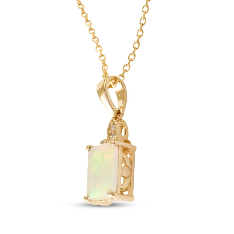 Main Image 2 of Octagon-Cut Opal & Diamond Accent Necklace 10K Yellow Gold 18"