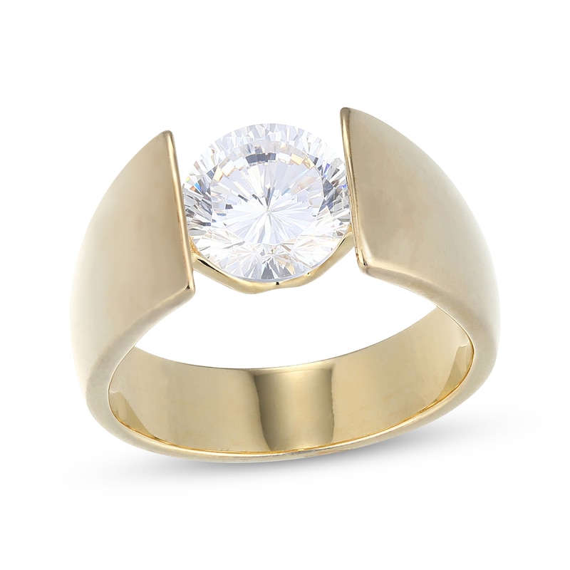 Main Image 1 of White Lab-Created Sapphire Solitaire Ring 24K Yellow Gold Vermeil Sterling Silver