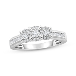 Memories Moments Magic Round-Cut Diamond Three-Stone Engagement Ring 1/2 ct tw 10K White Gold