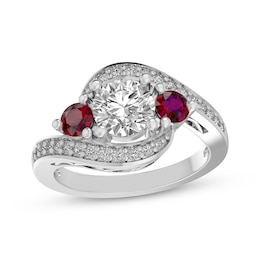 White Lab-Created Sapphire & Lab-Created Ruby Bypass Ring Sterling Silver