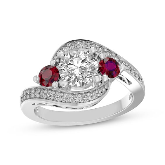 White Lab-Created Sapphire & Lab-Created Ruby Bypass Ring Sterling Silver