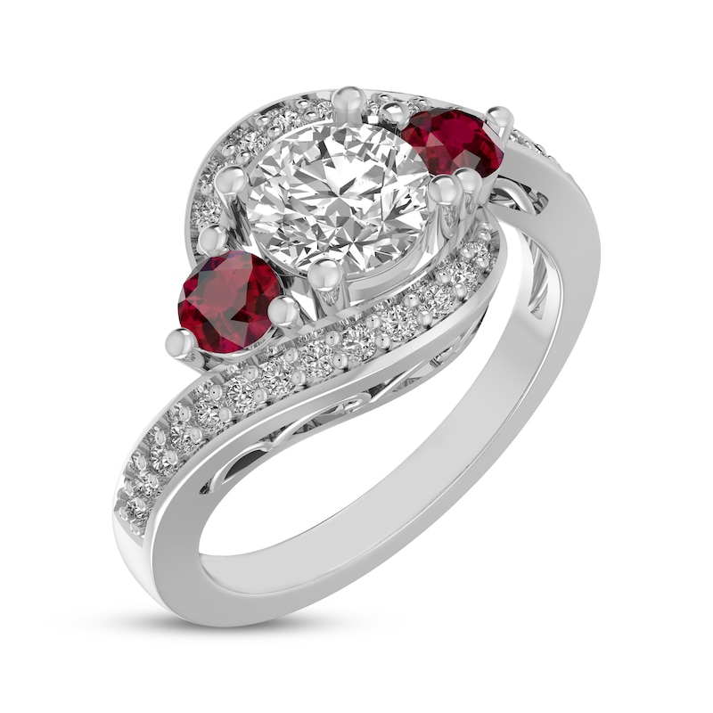 Main Image 2 of White Lab-Created Sapphire & Lab-Created Ruby Bypass Ring Sterling Silver