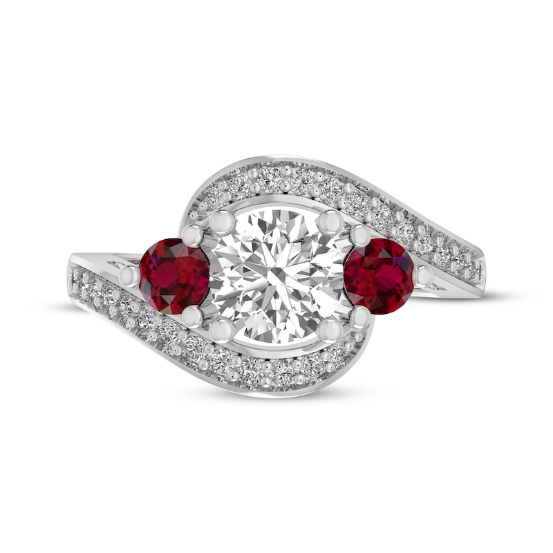 Main Image 3 of White Lab-Created Sapphire & Lab-Created Ruby Bypass Ring Sterling Silver