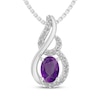 Thumbnail Image 1 of Oval-Cut Amethyst & White Lab-Created Sapphire Swirl Frame Necklace Sterling Silver 18"