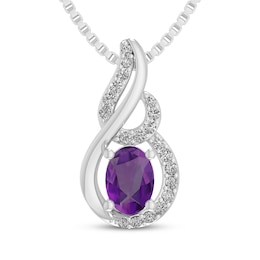 Oval-Cut Amethyst & White Lab-Created Sapphire Swirl Frame Necklace Sterling Silver 18"