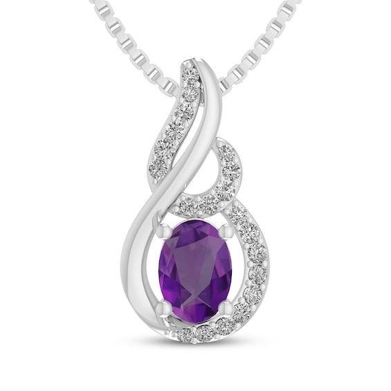 Oval-Cut Amethyst & White Lab-Created Sapphire Swirl Frame Necklace Sterling Silver 18"