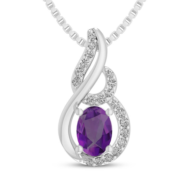 Main Image 1 of Oval-Cut Amethyst & White Lab-Created Sapphire Swirl Frame Necklace Sterling Silver 18"