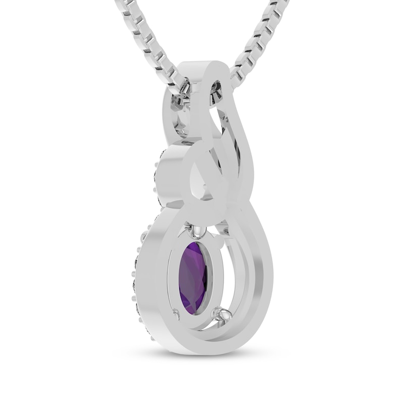 Main Image 3 of Oval-Cut Amethyst & White Lab-Created Sapphire Swirl Frame Necklace Sterling Silver 18"