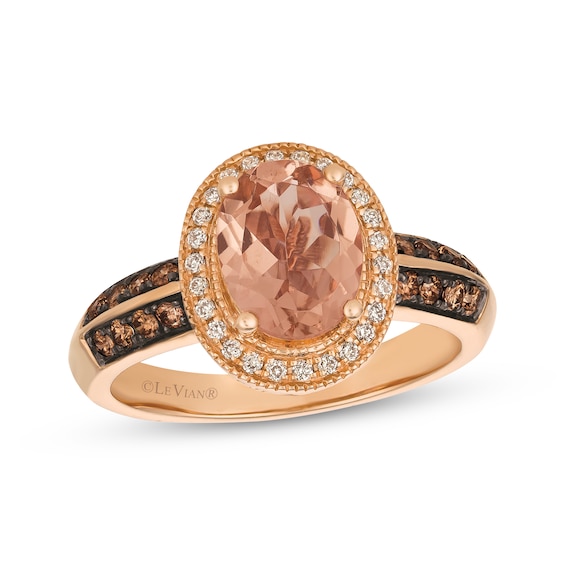 Le Vian Oval-Cut Peach Morganite Halo Ring 3/8 ct tw Diamonds 14K Strawberry Gold
