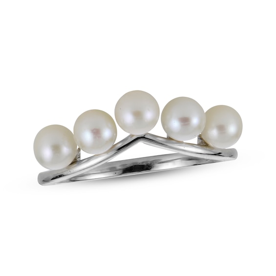 Cultured Pearl Chevron Ring Sterling Silver