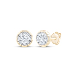 Multi-Diamond Circle Stud Earrings 1/6 ct tw 10K Yellow Gold