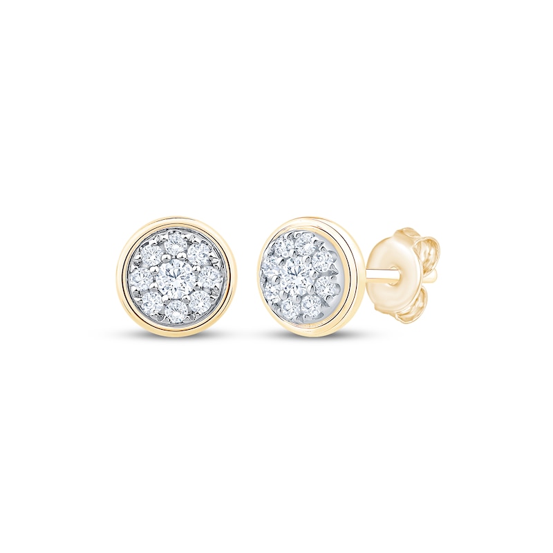 Main Image 1 of Multi-Diamond Circle Stud Earrings 1/6 ct tw 10K Yellow Gold