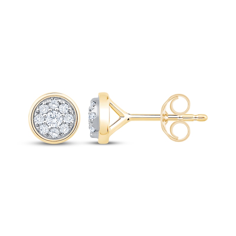 Main Image 3 of Multi-Diamond Circle Stud Earrings 1/6 ct tw 10K Yellow Gold