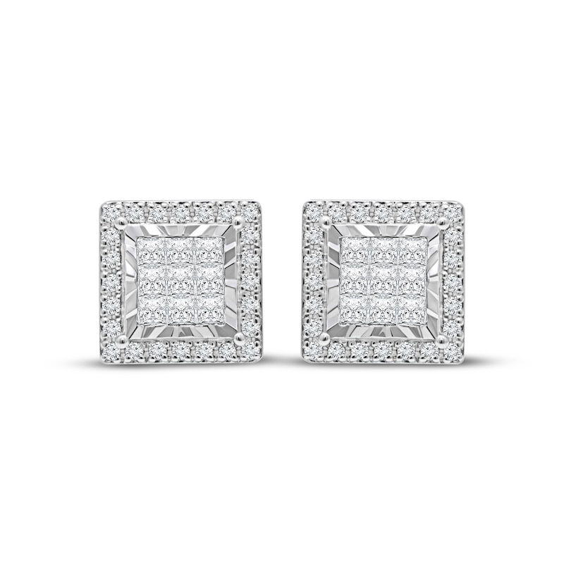 Main Image 2 of Princess-Cut Multi-Diamond Square Frame Stud Earrings 1 ct tw 10K White Gold