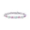 Thumbnail Image 1 of Heart-Shaped Lab-Created Opal, Pink Lab-Created Sapphire & Diamond Accent Bracelet Sterling Silver 7.5"