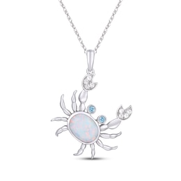 Oval-Cut Opal, Swiss Blue Topaz & White Lab-Created Sapphire Crab Necklace Sterling Silver 18"