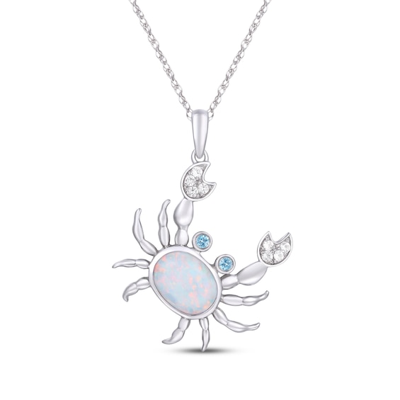 Oval-Cut Opal, Swiss Blue Topaz & White Lab-Created Sapphire Crab Necklace Sterling Silver 18"