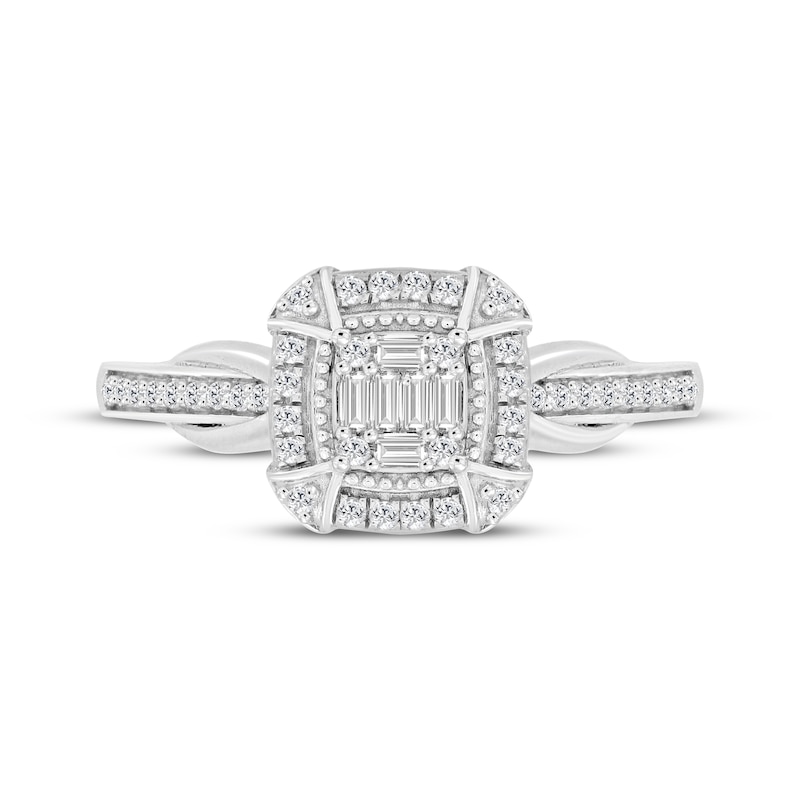 Main Image 3 of Baguette & Round-Cut Multi-Diamond Cushion-Shaped Fashion Ring 1/4 ct tw 10K White Gold