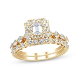 Adore Emerald-Cut Diamond Double Halo Bridal Set 1-1/2 ct tw 14K Yellow Gold