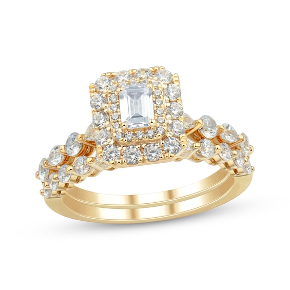 Adore Emerald-Cut Diamond Double Halo Bridal Set 1-1/2 ct tw 14K Yellow Gold