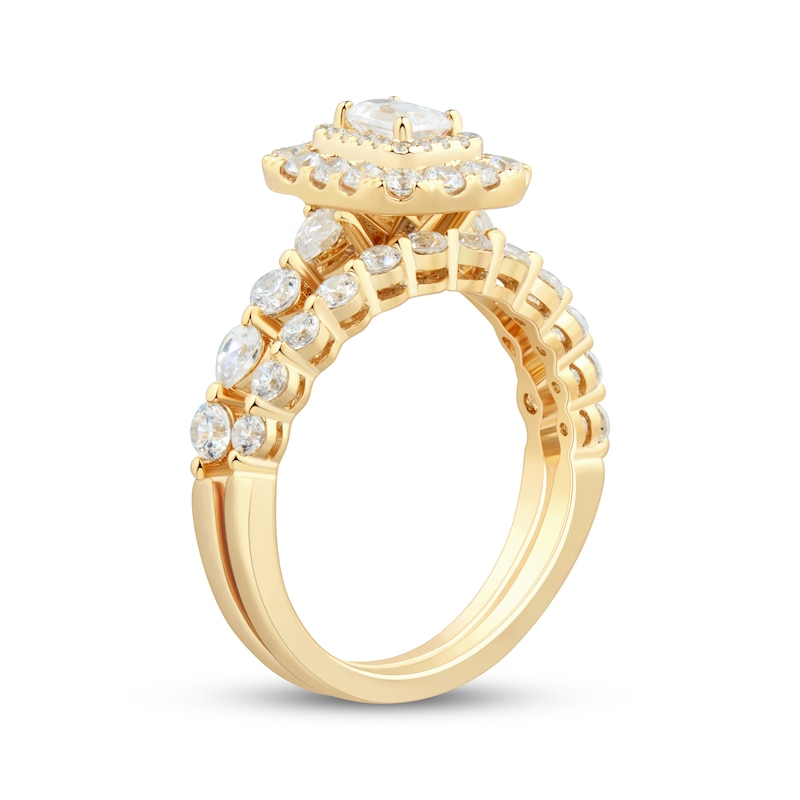 Main Image 2 of Adore Emerald-Cut Diamond Double Halo Bridal Set 1-1/2 ct tw 14K Yellow Gold