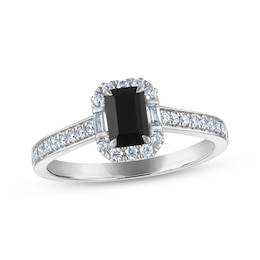 Adore Emerald-Cut Black Diamond & White Diamond Halo Engagement Ring 3/4 ct tw 14K White Gold