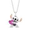 Thumbnail Image 1 of Disney Treasures Lilo & Stitch Pink Lab-Created Sapphire, Amethyst, Black Onyx & Diamond Accent Necklace Sterling Silver & 10K Rose Gold 19"