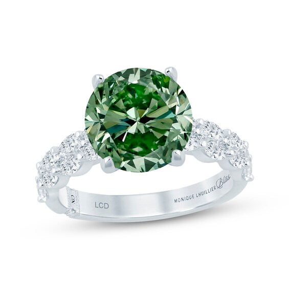 Monique Lhuillier Bliss Round-Cut Green & White Lab-Grown Diamond Engagement Ring 3-3/4 ct tw 18K Gold