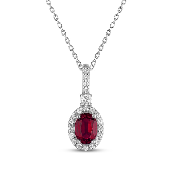 Oval-Cut Lab-Created Ruby & White Lab-Created Sapphire Drop Necklace Sterling Silver 18"