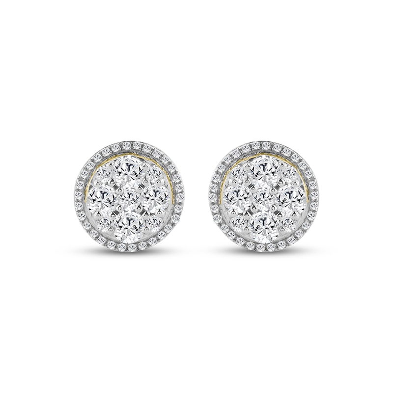 Main Image 2 of KAY Lab-Grown Diamonds Men's Multi-Stone Circle Curb Chain Stud Earrings 1 ct tw 10K Yellow Gold