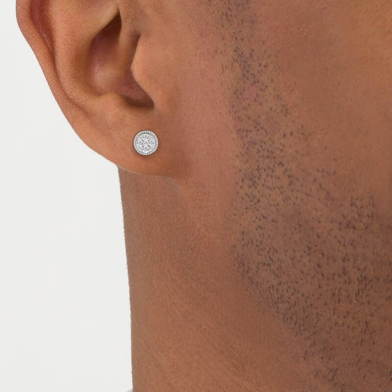 Main Image 3 of KAY Lab-Grown Diamonds Men's Multi-Stone Circle Curb Chain Stud Earrings 1 ct tw 10K Yellow Gold