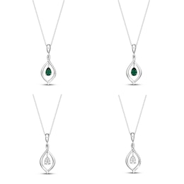 Pear-Shaped Lab-Created Emerald & White Lab-Created Sapphire Reversible Necklace Sterling Silver 18"