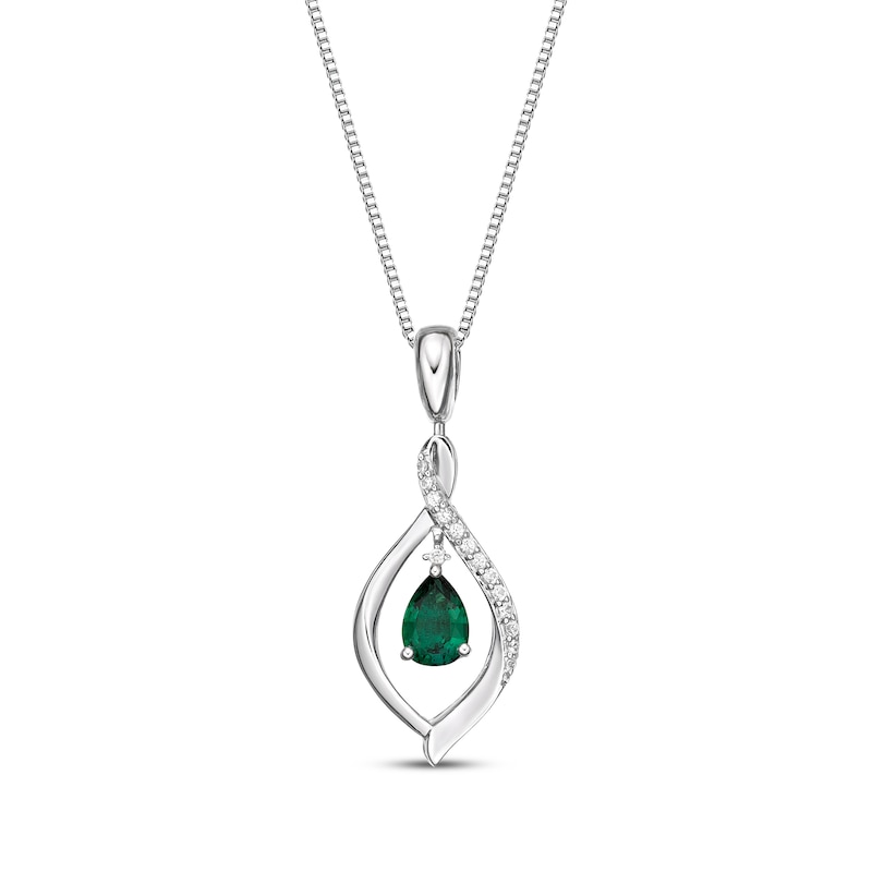 Main Image 2 of Pear-Shaped Lab-Created Emerald & White Lab-Created Sapphire Reversible Necklace Sterling Silver 18"