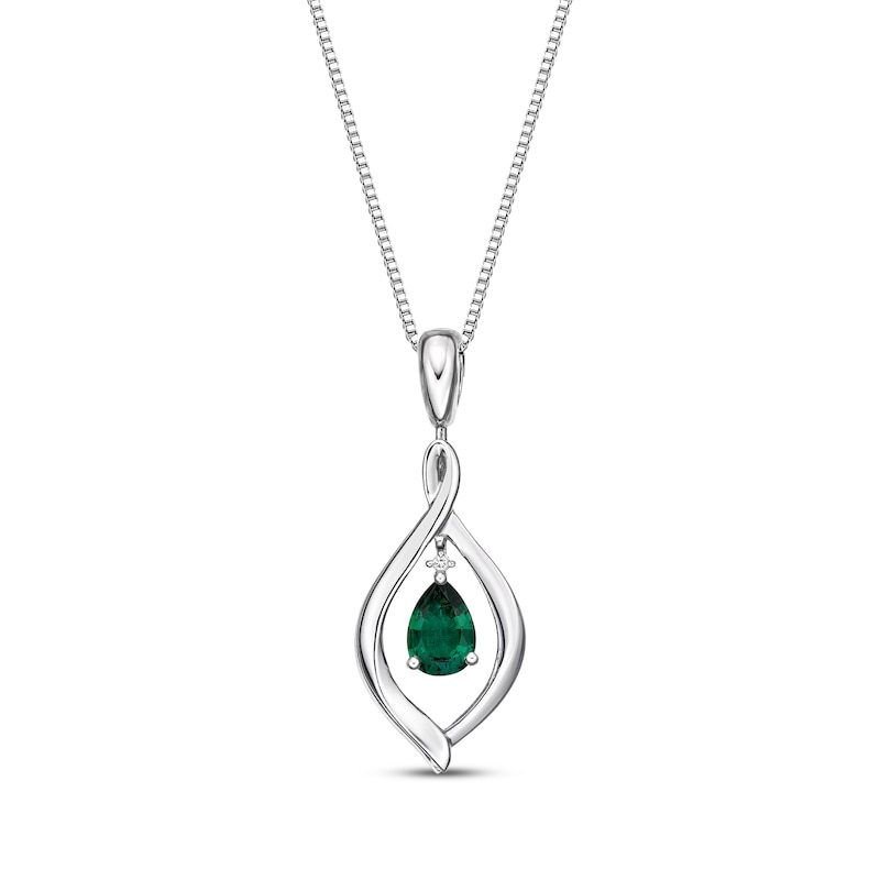Main Image 3 of Pear-Shaped Lab-Created Emerald & White Lab-Created Sapphire Reversible Necklace Sterling Silver 18"