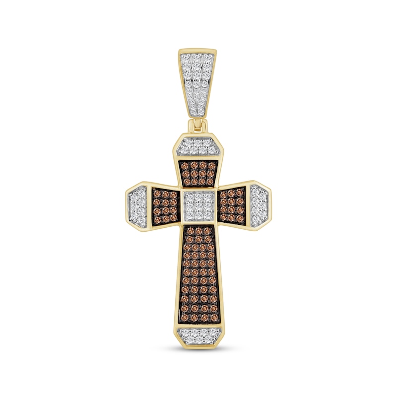 Main Image 1 of Men's Brown & White Diamond Cross Charm 1/2 ct tw 10K Yellow Gold