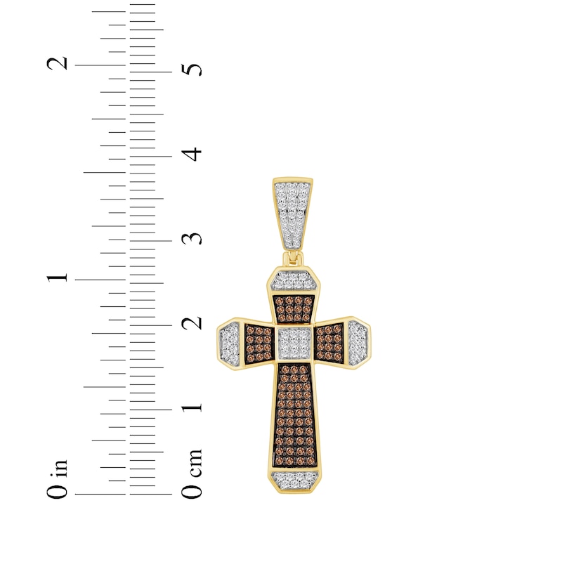 Main Image 3 of Men's Brown & White Diamond Cross Charm 1/2 ct tw 10K Yellow Gold