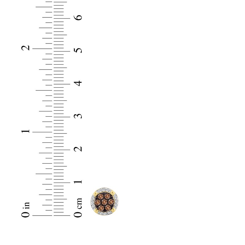 Main Image 4 of Men's Brown & White Multi-Diamond Circle Stud Earrings 1/2 ct tw 10K Yellow Gold