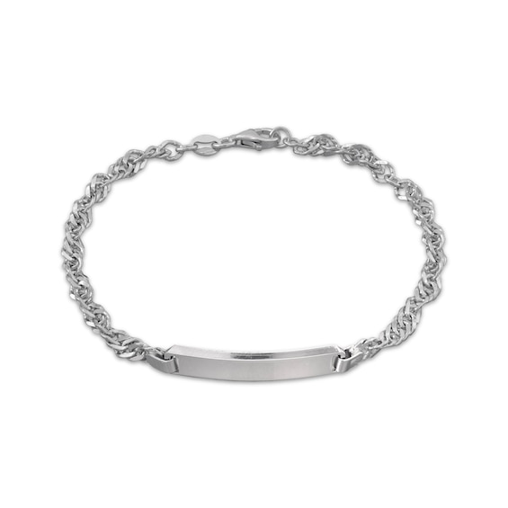 Diamond-Cut Singapore Chain ID Bracelet Solid Sterling Silver 7.5"