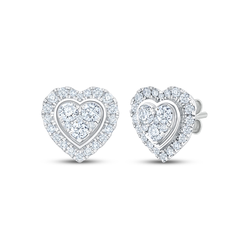 Main Image 1 of KAY Lab-Grown Diamonds Heart-Shaped Multi-Stone Stud Earrings 1 ct tw 10K White Gold