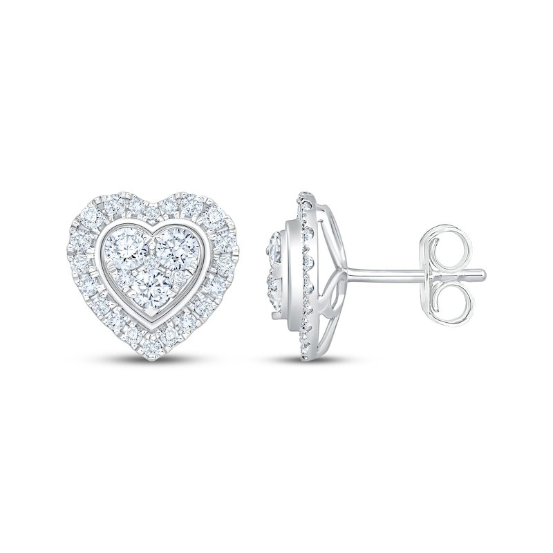Main Image 3 of KAY Lab-Grown Diamonds Heart-Shaped Multi-Stone Stud Earrings 1 ct tw 10K White Gold